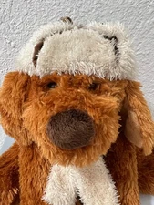Hugfun Intl Inc Brown Shaggy Puppy Dog Bean Plush w/ Hat & Scarf Bow 15” Stuffed