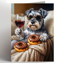 Funny Mini Schnauzer Dog Card Wine Doughnuts | Dog Lover Birthday Card