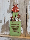 VINTAGE SMOKEY BEAR PORCELAIN SIGN OLD US FOREST SERVICE PREVENT FOREST FIRES