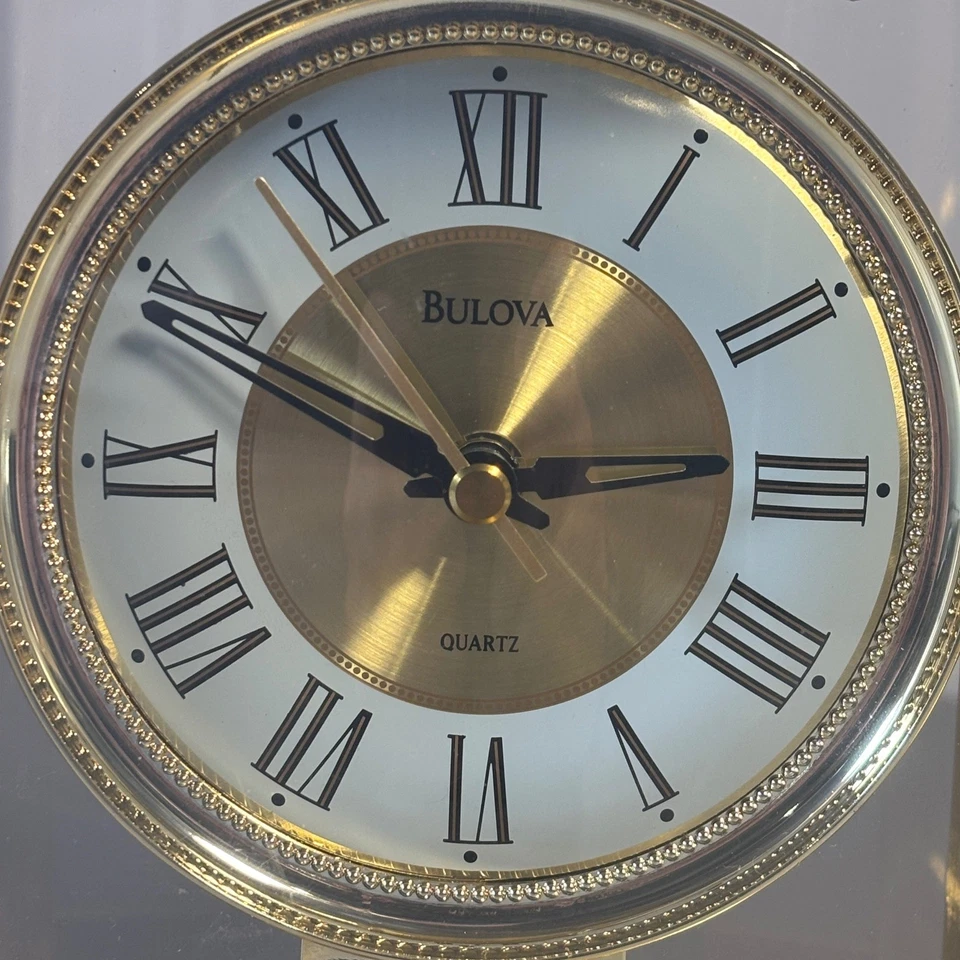 Bulova Mantel Reloj Madera Tono Oro Acento Cuarzo Escritorio Mesa Decoración 8 Pulgadas Foto 4 de 4