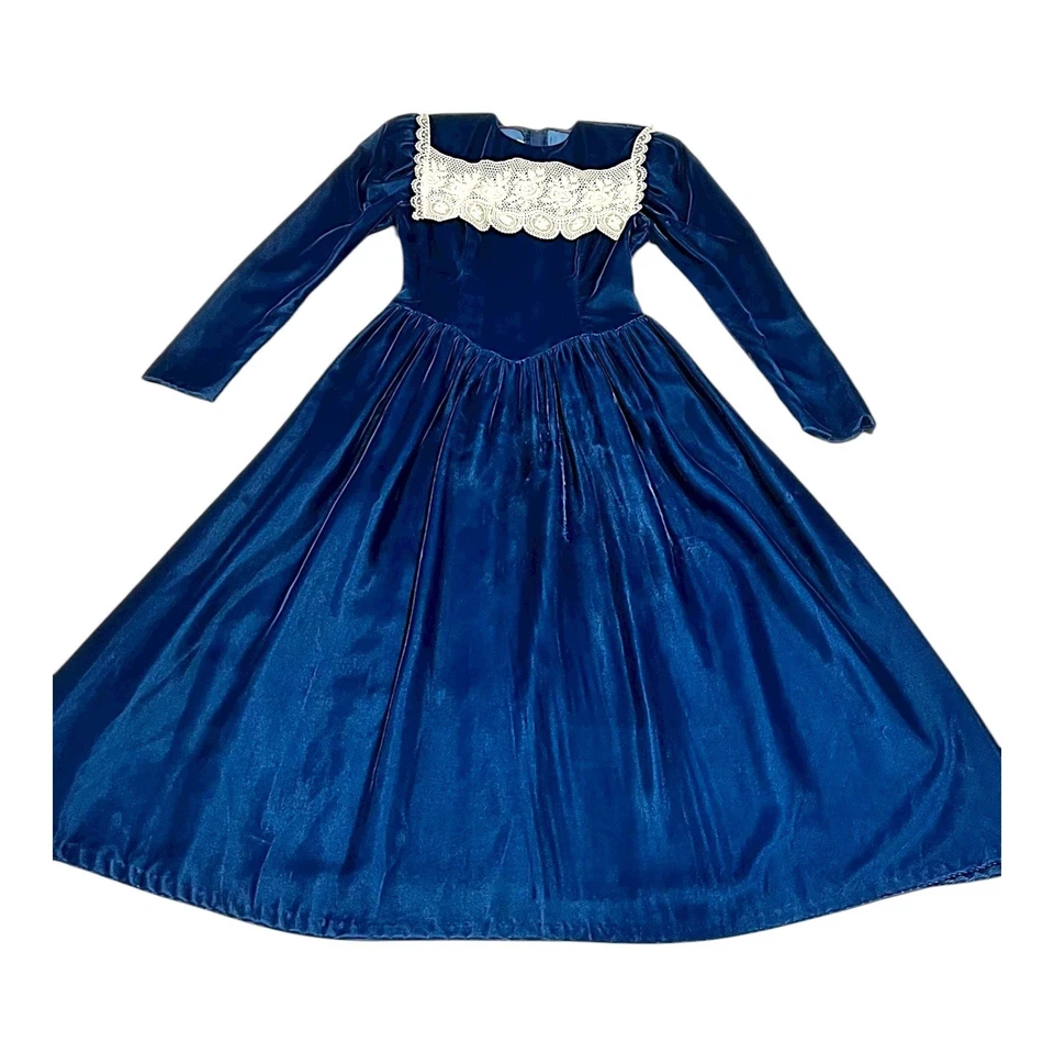 Vestido De Colección Gunne Sax Jessica McClintock Azul Terciopelo Para Mujer 3 Cottagecore Pradera Foto 2 de 4