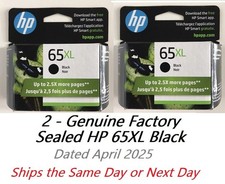 2 Genuine Factory Sealed Original HP 65XL Black Hi Yld Inkjet Cartridges 2025