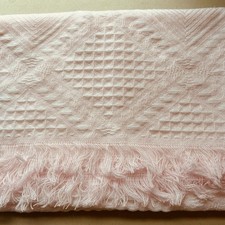 Vintage Pastel Pink 100 Acrylic Baby Blanket Fringe Made Japan Square 38x38