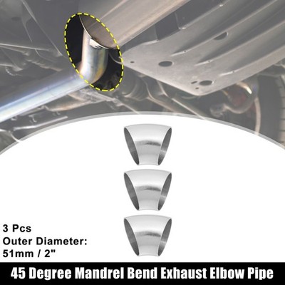 3pcs OD 2 Inch 45 Degree Bend Exhaust Elbow Tube Pipe Arc Length 67mm for Car
