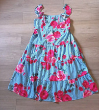Shein Pink & Blue Floral Silky Tiered Dress Frilled Straps Holiday UK20/22 (3XL)