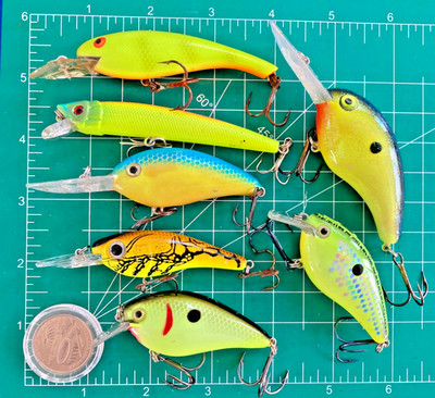 VTG MIX Lot 7 CHARTREUSE Crankbaits SHALLOW/DEEP DIVERS Fishing Lures COTTON COR