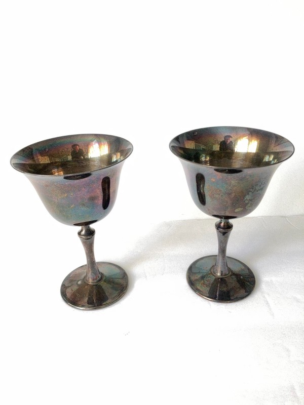 Vintage El De Uberti Italy Silver-Plated Wine Glasses (2)