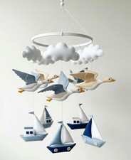 Sailboat Baby Mobile Neutral Pigeons Baby Mobile Sea Marina Ocean Cot Mobile Sea