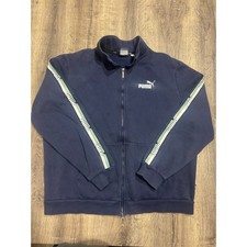 Puma Mens XL Navy Blue Full Zip Track Jacket Logo Tape Sleeve 582288-03