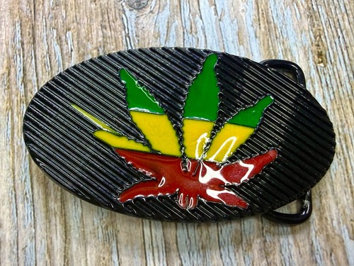 Marijuana Cannabis Pot Leaf Weed Enameled Rasta Belt Buckle New in open Box - Picture 16 of 18