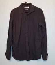 Calvin Klein Mens M Dress Shirt Long Sleeve Hidden Button Front Dark Gray Cotton