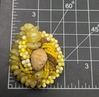 Unique Unsigned Yellow Glass Textured Beaded Seed Bead Cluster Gold Tone Brooch — photo 4