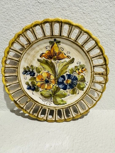 Vintage Italian Pottery Plate Meiselman Import New York Hand Painted Flowers