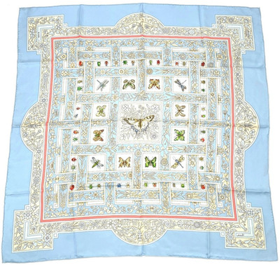 HERMES joyaux de lete Carre 90 Seide 100% Schal hellblau ohne Karton gebraucht