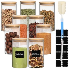 20 oz Glass Food Storage Containers with Bamboo Lid Set of 9 Pantry Kitchen Jars