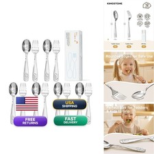 KINGSTONE 12 Pieces Toddler Silverware Set, 18/10 Stainless Steel, Dinosaur