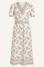 Lapogee Dress Womens V Neck Short Sleeve Maxi Boho Sz M Resort Wear Cottagecore