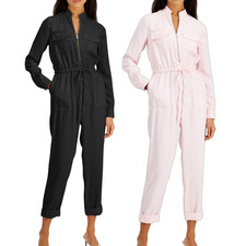 INC Womens Long Sleeve Zip Utility Jumpsuit - Choose Size - Black or Pink