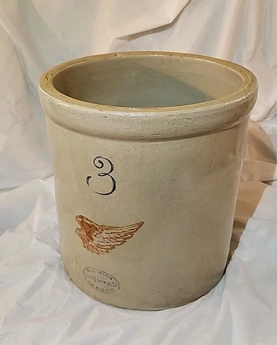 Antique Red Wing 3 Gallon Union Stoneware Crock Vintage Natural Ceramic