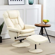 Swivel Recliner with Ottoman Reclining Chair and Footrest, Cream