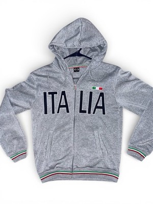 Italy National Team Gray Zip-Up Soccer Hoodie with Italian Flag
