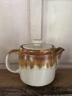 Vintage McCoy Pottery Tea Pot Tan And Brown Specked Drip Glaze with lid