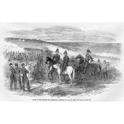 KRIMKRIEG General Sir Lacy Evans und Stab in Sebastopol - antiker Druck 1854