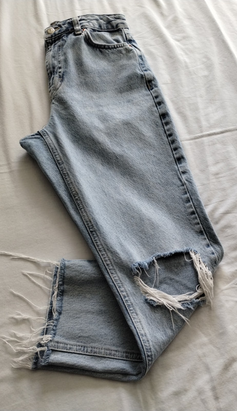 TOPSHOP Stone Wash DISTRESSED/DESTROYED "MOM" Jeans Sz UK11/US7 (25.5 In)