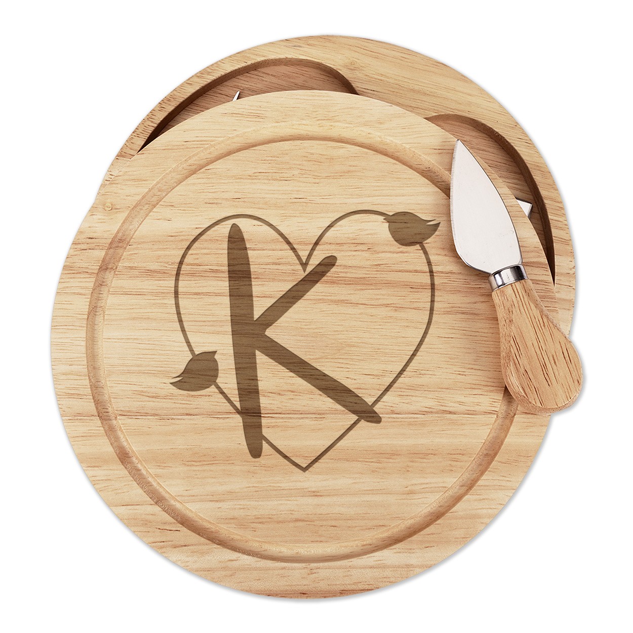Letter K Heart Alphabet Cheese Board Knife Set Valentines Day Love