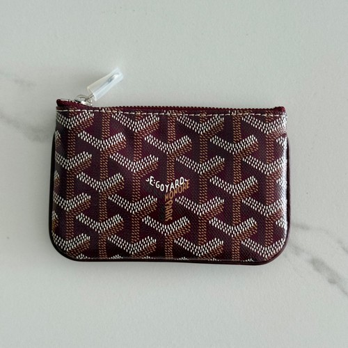 NEW Goyard Sénat Nano Key Zip Pouch Wallet Burgundy Coated Canvas Calfskin