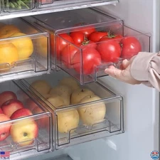 Taiuloo 2-Pack Clear Stackable Organizer Bins with Pull-Out Drawers, BPA-Free