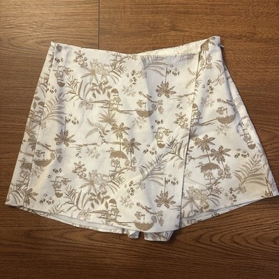 francesca's The Scout Skort XS Ivory/Beige Toile High Rise Pockets Zip