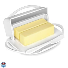 Flip-Top Butter Dish with Lid & Matching Knife, Holds 2 Sticks/European Butte...