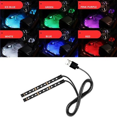 USB LED Car Interior Ambient Foot Strip Light Kit Neon Atmosphere Decorativen  