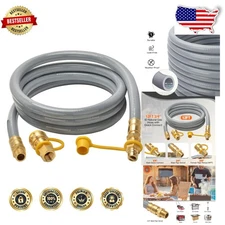 12ft 3/4" NG/LP Gas Hose, Solid Brass Quick Disconnect Fittings, Durable