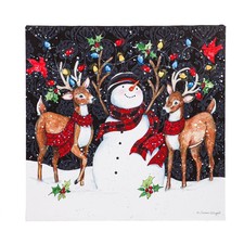 LED Snowman  Reindeer Canvas 20"W x 20"H