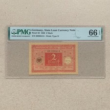 Germany P59 2 Mark Banknote German Currency PMG 66 EPQ 1920 Note B999