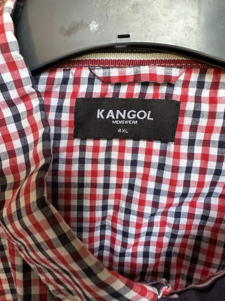 KANGOL Navy White Red Check Big Tall Cotton Mix Button Shirt Size 4XL 60” Chest - Image 3 of 4
