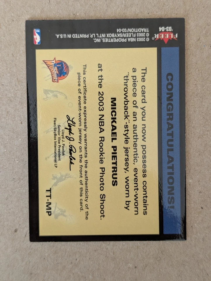 2003-04 Fleer Tradition - Throwback Threads Mickael Pietrus #TT-MP Jersey - Image 3 of 3