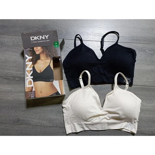 DKNY Seamless Bra X-Large Black Ivory 2-Pack Adjustable Straps Women
