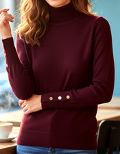 Fashion Nova Girl's M Maroon Turtleneck Long Sleeve Pullover Sweater Gold Button