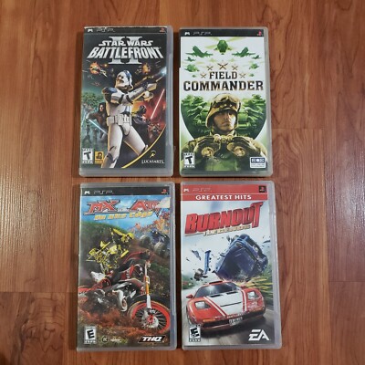 Lot Of 4 Sony PSP Games Burnout Star Wars 2 MX vs ATV Field Commander complete 
