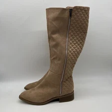 JF Camille Women's Tan Square Toe Side Zip Tall Over The Knee Boots Size 10