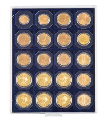 Lindner 2122M Coin Box Marine Blue 20x 50mm For SAFE Square Coin Capsules