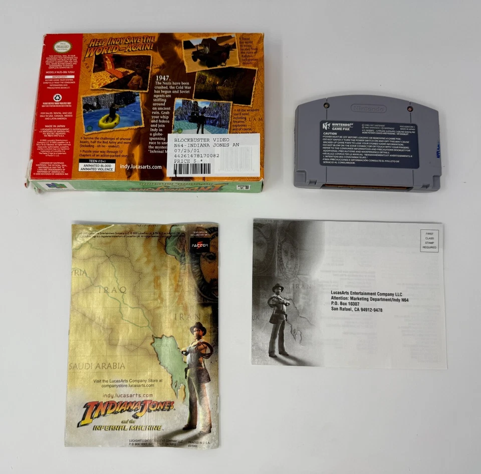 Indiana Jones Infernal Machine Complete CIB (Game Box Manual Reg) Nintendo N64 - Image 2 of 4