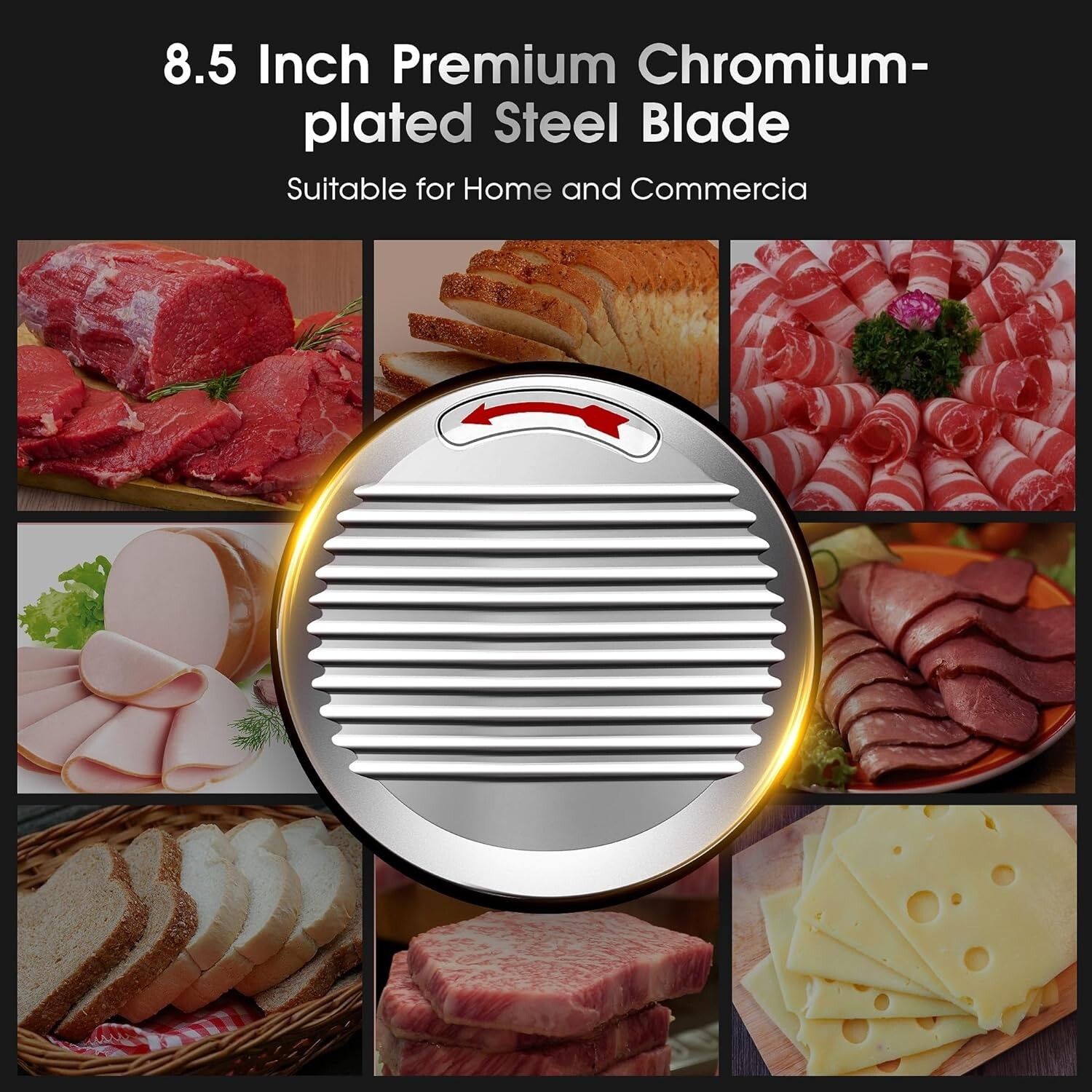 Zomagas Meat Slicer Machine 8.5" 210W Frozen Meat Cheese Deli Slicer Restaurant