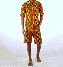 Men's African Kente Print Button Down Shirt
