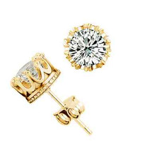 Silver Royal Crown Gold 1.5 Cts Cubic Zirconia Stud Earrings