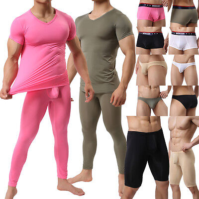 Men's Smooth Bodybuilding Gym T-shirt Basic Long Pants Boxers Shorts Briefs New