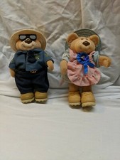 Furskins Flocked 6 Bears Lot 2 Vintage Girl in Dress, Police